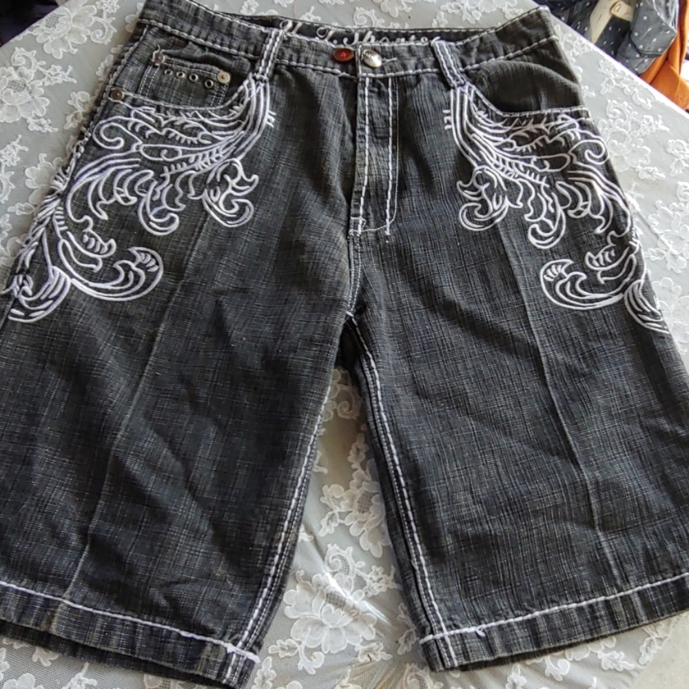 Urban Culture Men's Embroidered Denim Shorts